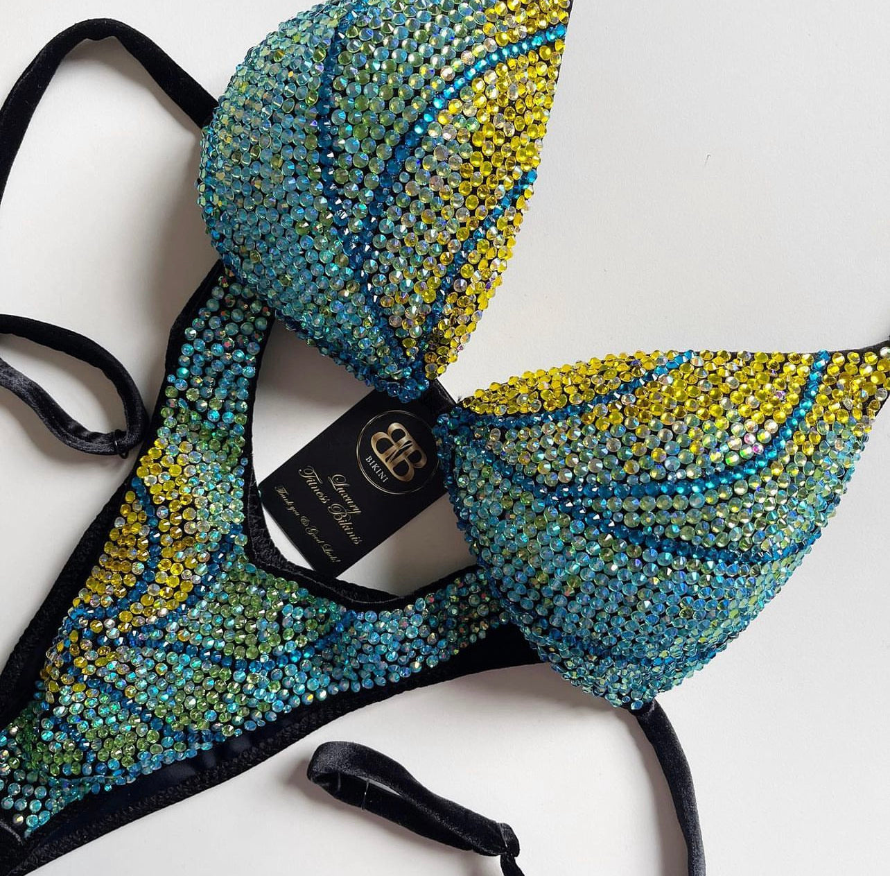 Rental - Yellow, light blue aquamarine bodyfitness, figure competition Suit D/DD bra cup