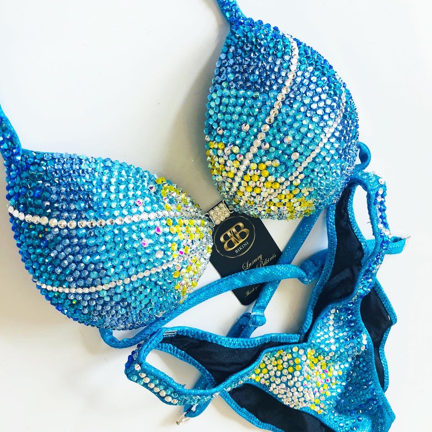 Turquoise Bodyfitness Competition Suit with lines (447)